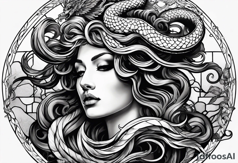 Gruselige und Düstere Medusa mit den Schlangenhaaren auf transparentem Hintergrund tattoo idea