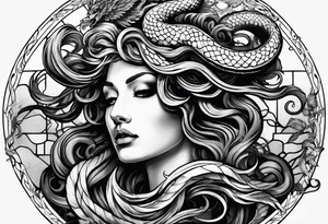 Gruselige und Düstere Medusa mit den Schlangenhaaren auf transparentem Hintergrund tattoo idea