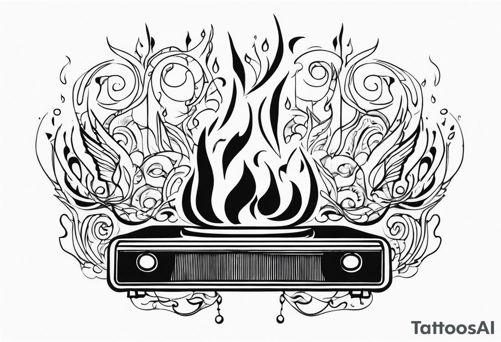 Music on fire tattoo idea