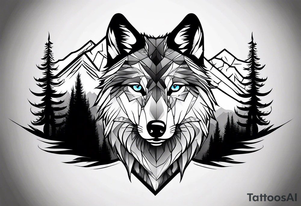 Mountains, wolf eyes underneath tattoo idea