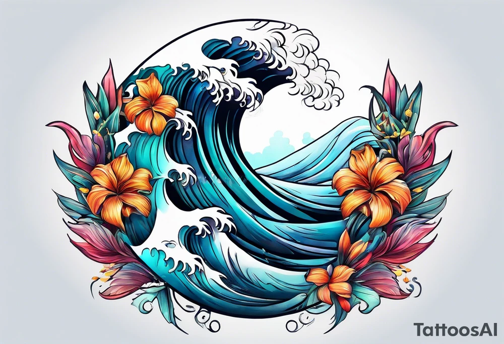 sea,, night, flower, palm, tattoo idea