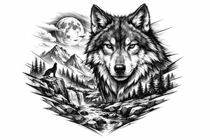 a wolf, landscape tattoo idea