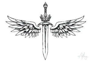 A sword with wings on the handle and a crown over the sword tattoo idea