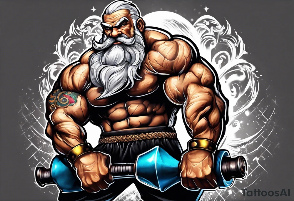 Wrinkled old strongman tattoo idea