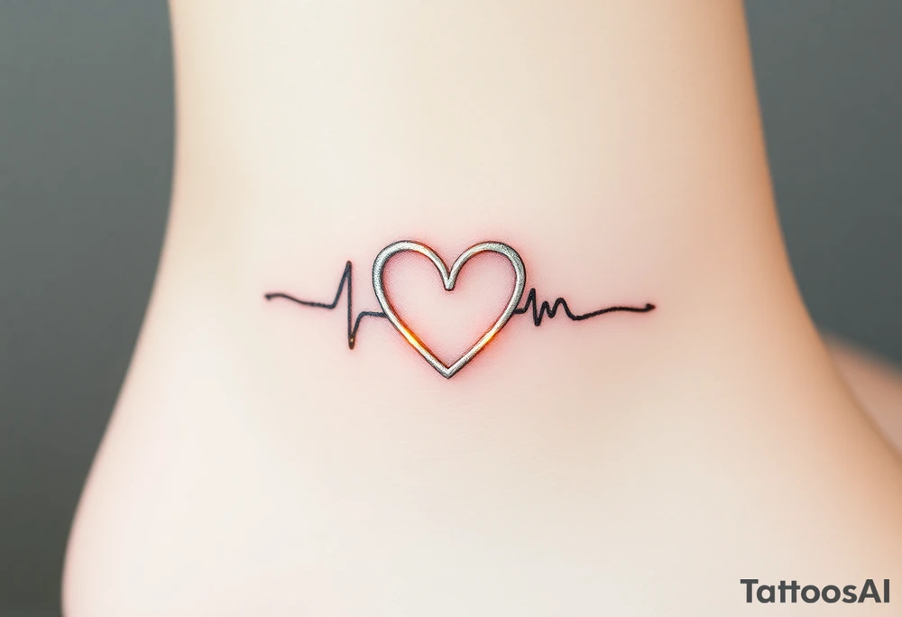 A heartbeat line wrapping around a delicate infinity symbol, colored in silver with glowing accents of gold, representing eternal love. tattoo idea