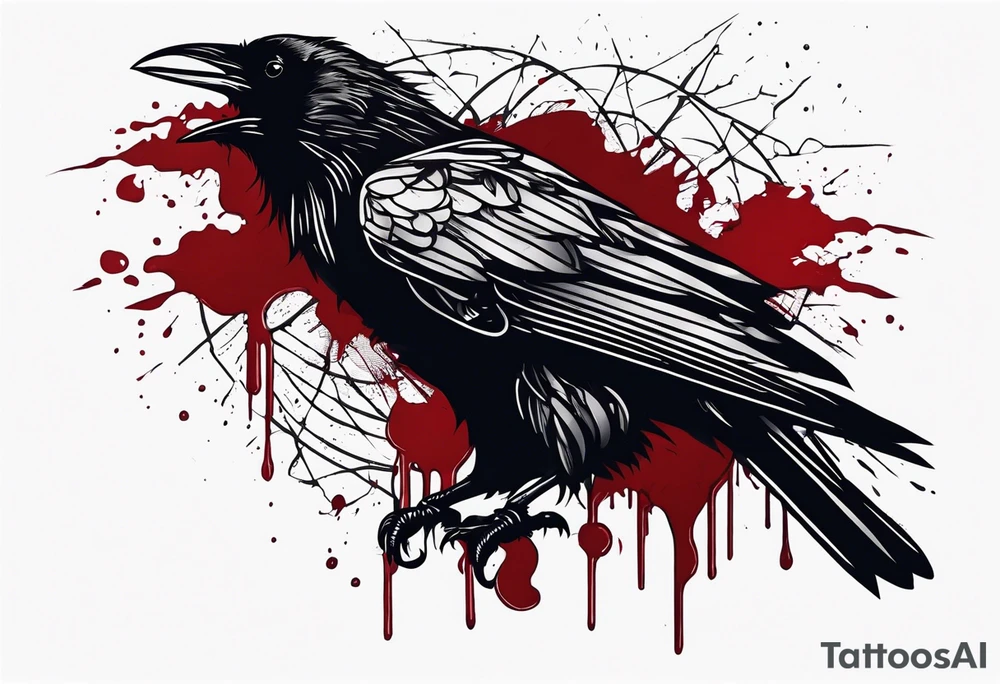 Black raven roaring in the sky dripped in blood tattoo idea