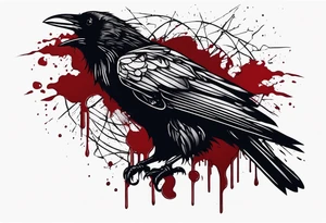 Black raven roaring in the sky dripped in blood tattoo idea