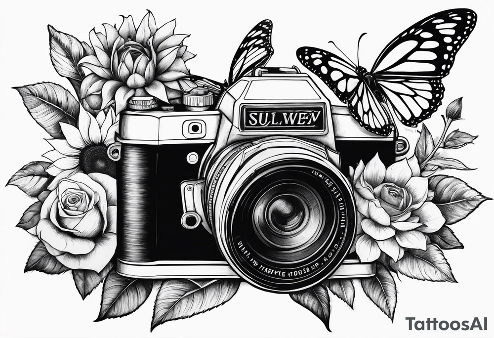 Flower : rose , sunflower, camera, butterfly tattoo idea