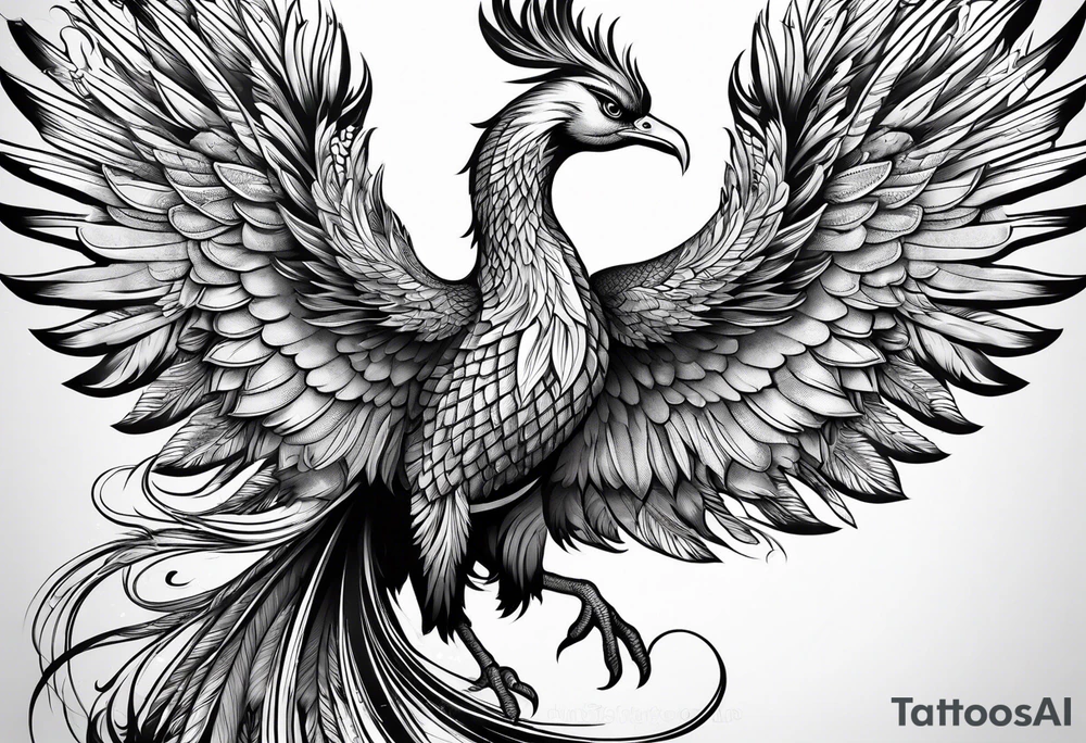 asian phoenix with a long neck, graceful and elegant tattoo idea