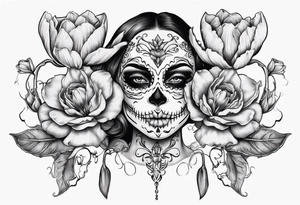 Catrina head with tulip in mouth tattoo idea