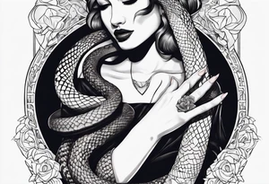 A streched out feminine hand that holds a snake tattoo idea