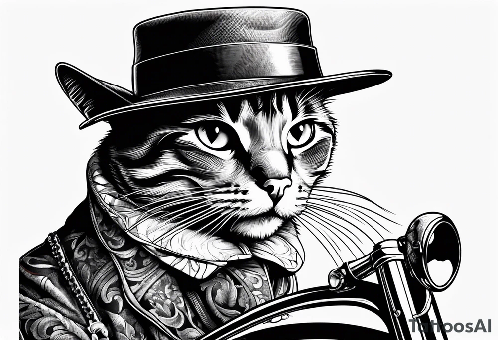 cat with mustache on a bike tattoo idea