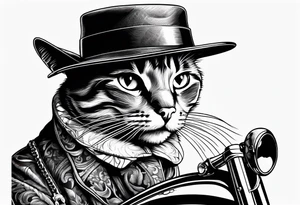cat with mustache on a bike tattoo idea