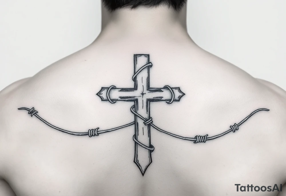 Cross wrapped in barb wire tattoo idea