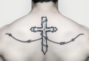 Cross wrapped in barb wire tattoo idea