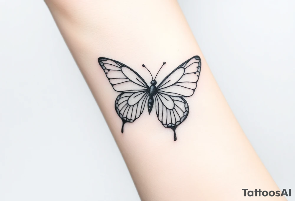 ethereal butterfly with flowing silk ribbons in moonlight tattoo idea