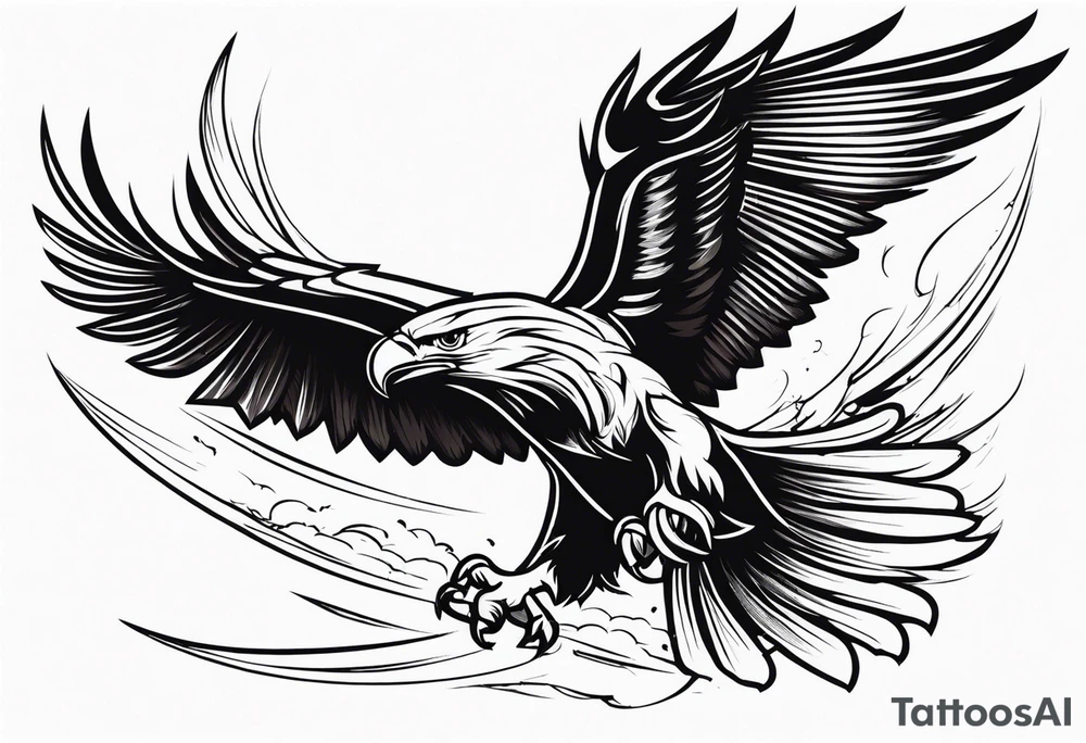 Traditional Eagle swooping into battle carrying sword tattoo idea