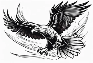 Traditional Eagle swooping into battle carrying sword tattoo idea