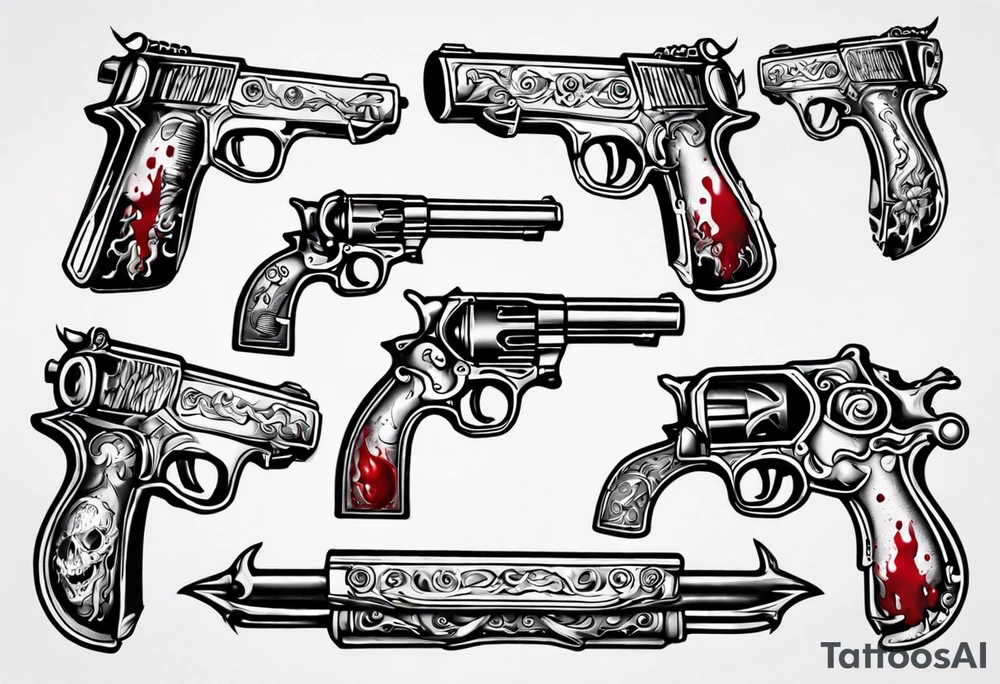 gun with blood tattoo idea