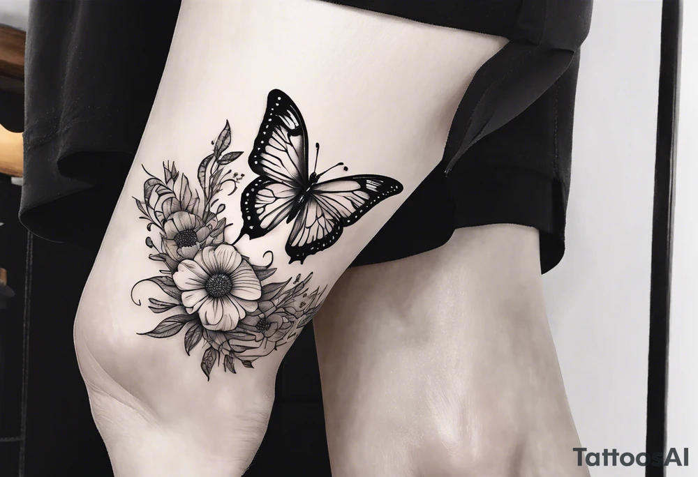 Butterfly wrap tattoos with large centre piece with moon and floral theme. Bracelet around ankle show on ankle tattoo idea