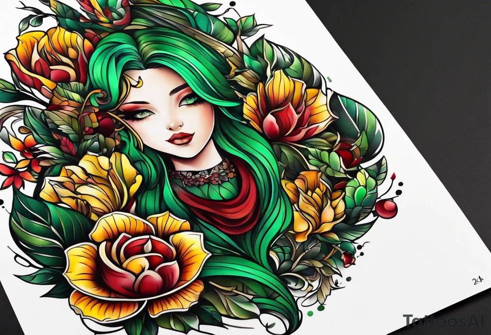 The number 24 with colors green, yellow, maroon and black tattoo idea