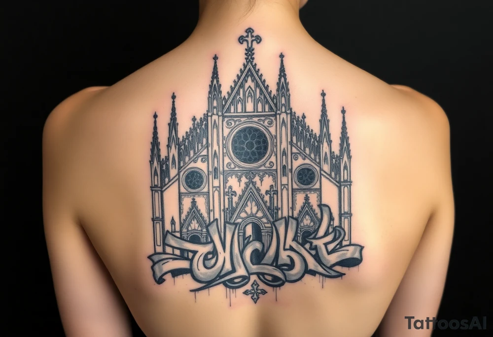 Milan Cathedral damaged and covered in graffiti, large tattoo tattoo idea
