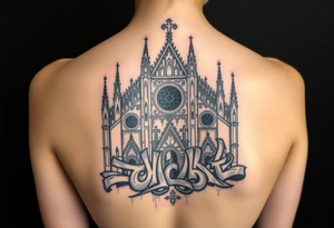 Milan Cathedral damaged and covered in graffiti, large tattoo tattoo idea
