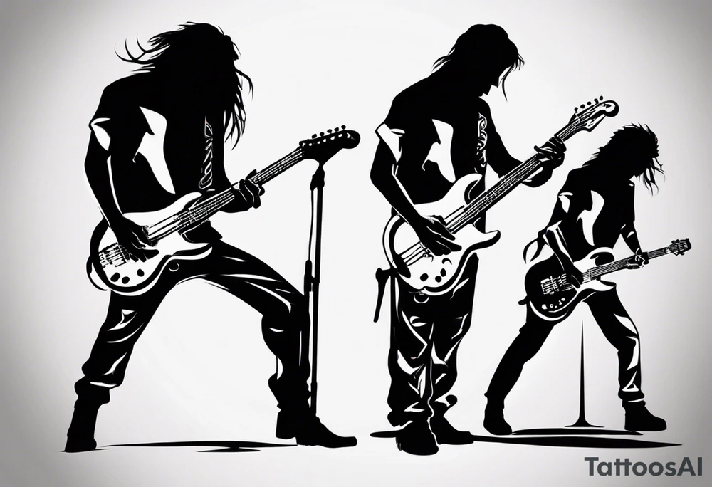 shadows of band members playing instruments. The letters R and J can be found incorporated subliminaly. tattoo idea