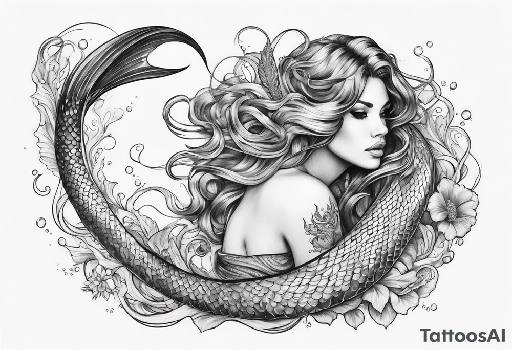 underwater, flowing serpent tail mermaid tattoo idea