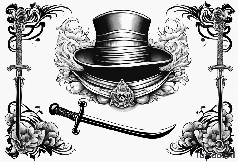 Luffy's Hat on top of the handle of Ichigo's sword tattoo idea