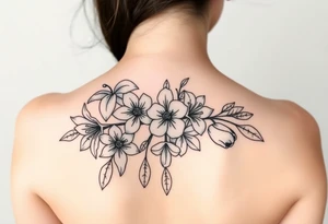 lilies, cherry blossoms and tulips with some leaves in a circular formation tattoo idea