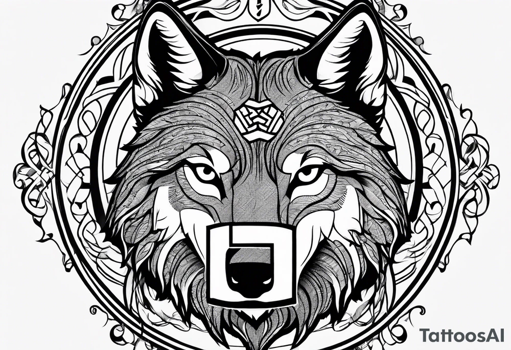picture of a wolf with the letter S and p around it tattoo idea