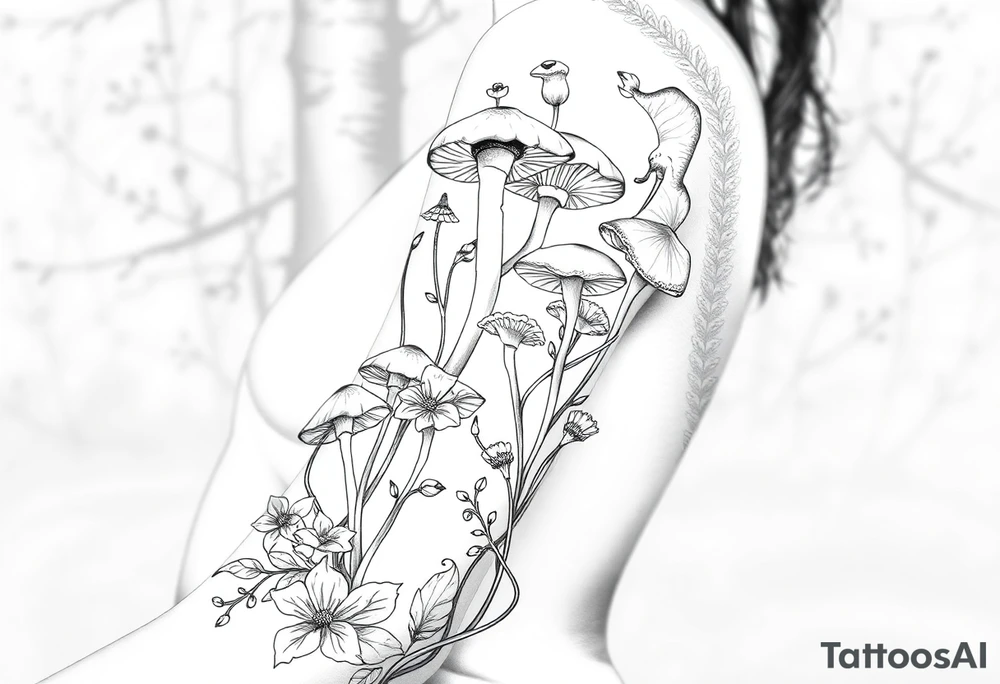 Wild fungi in forest tattoo idea