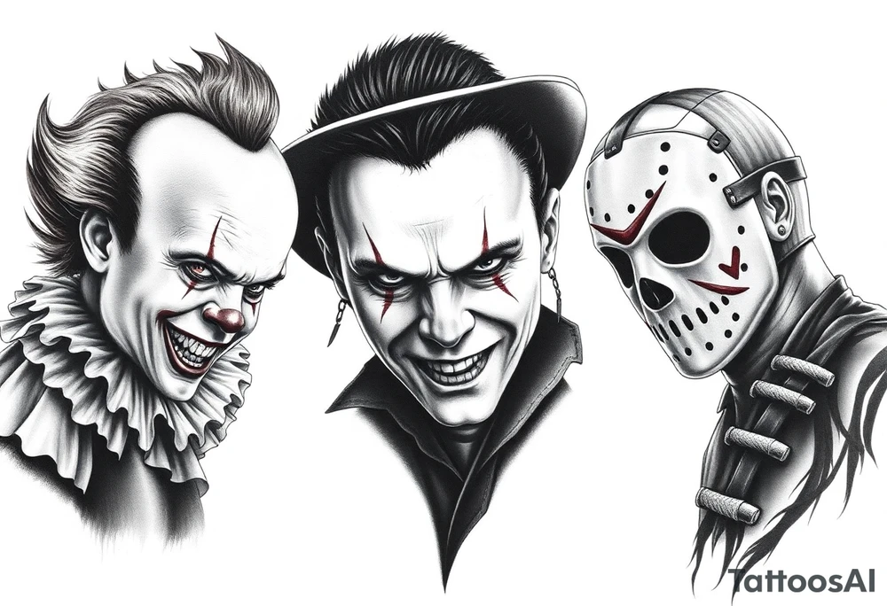 Pennywise, Freddy Krueger, Michael Meyers, and jason voorhees tattoo idea