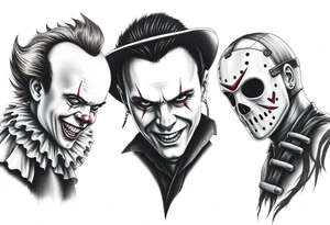 Pennywise, Freddy Krueger, Michael Meyers, and jason voorhees tattoo idea