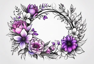 Flower wreath pinks and purples tattoo idea