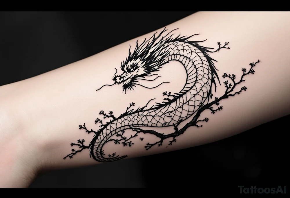 dragon japanese style sakura trees tattoo idea