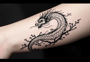 dragon japanese style sakura trees tattoo idea
