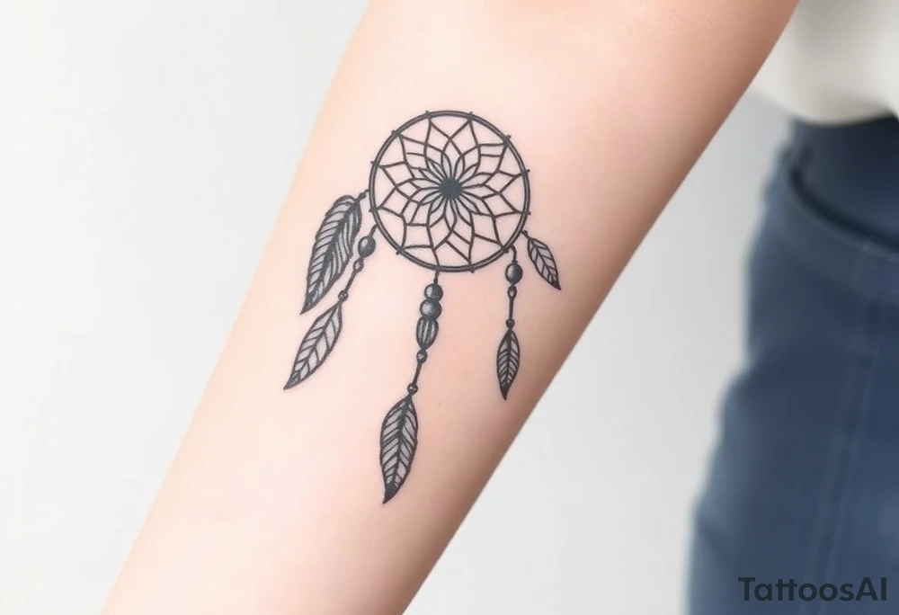 native dreamcatcher with flowing feathers and sacred beads tattoo idea