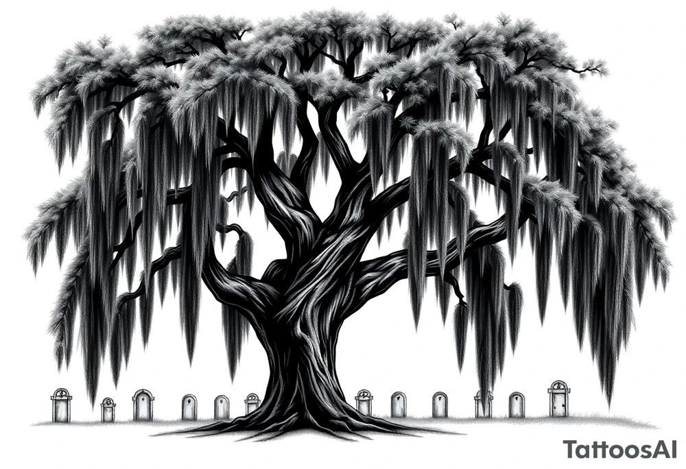 Oak tree with Spanish moss in a cemetery tattoo idea