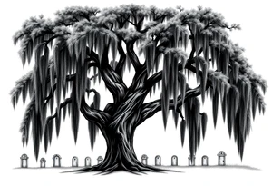 Oak tree with Spanish moss in a cemetery tattoo idea