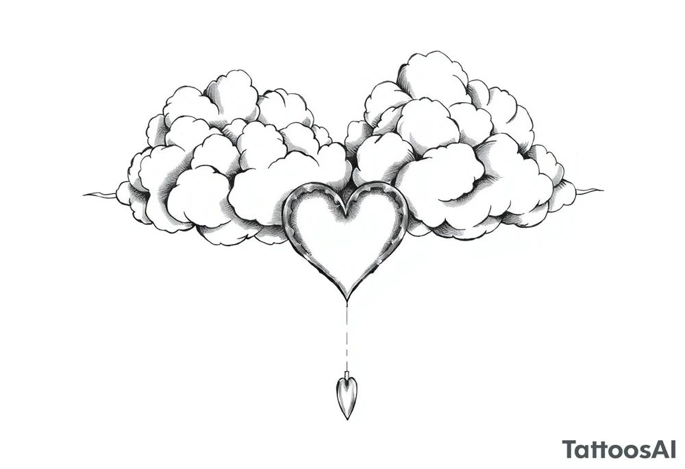 Clouds with a heart shaped noise dropping out tattoo idea