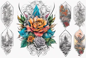 Full Back tattoo fine line with nature and some
Colors tattoo idea