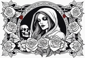 Feminine grim reaper with skulls and roses tattoo idea