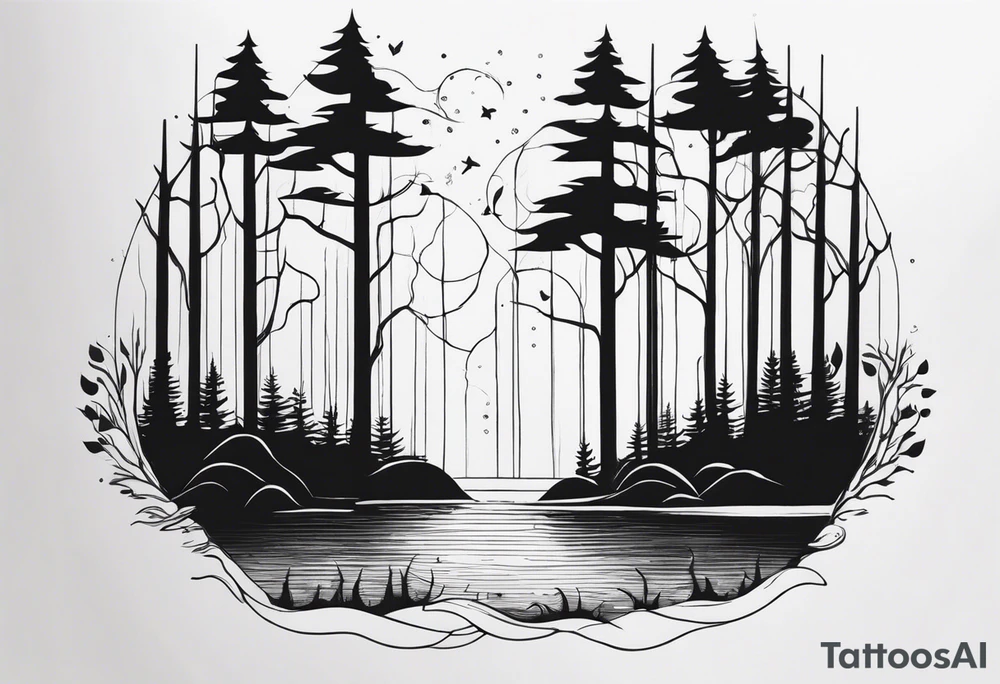 Forest that changes into an ocean tattoo idea