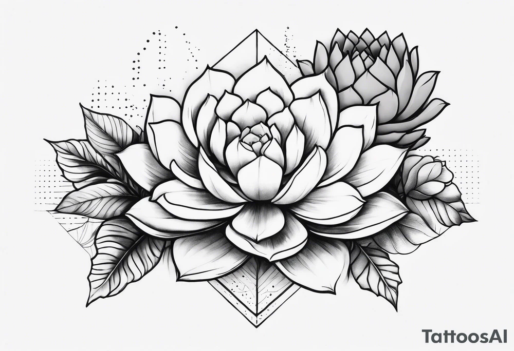 fine line. one big succulent in the middle. Two smaller succulents on the side. Dots and floral
. Sternum tattoo grey scale shading tattoo idea