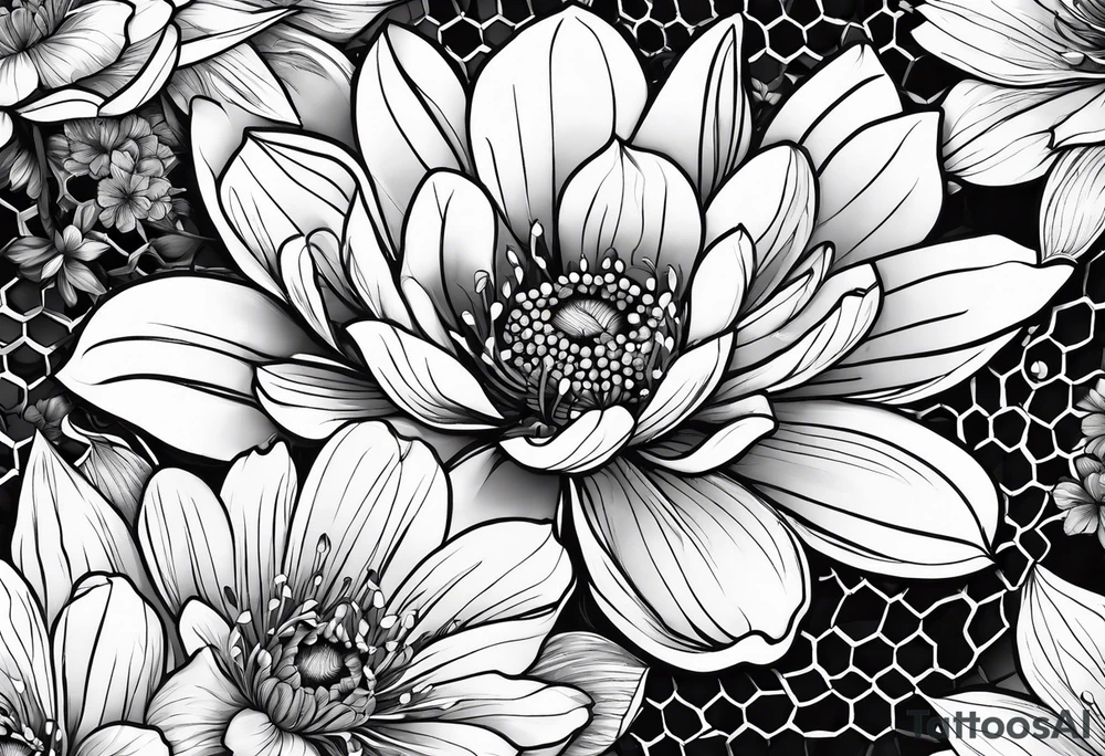 Flowers inside honeycomb tattoo idea