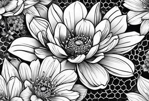Flowers inside honeycomb tattoo idea