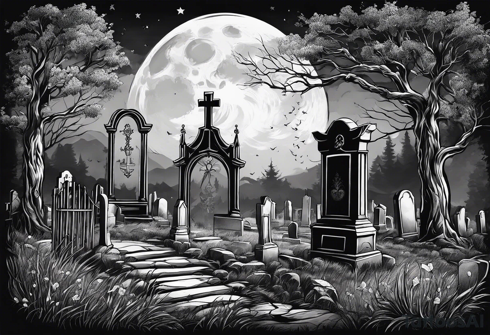 graveyard with moon tattoo idea