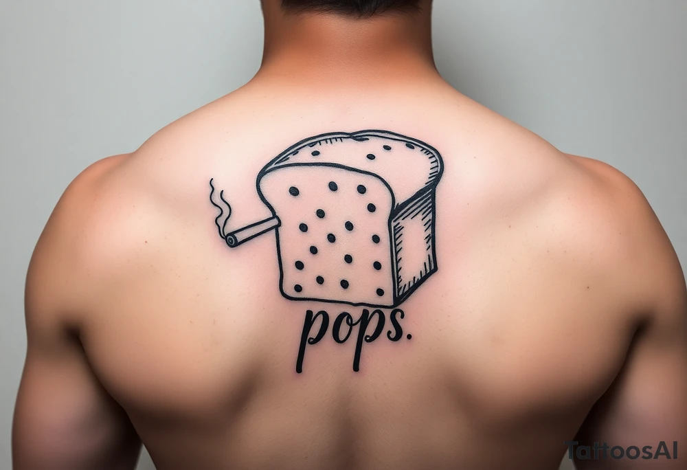 A loaf of bread smoking a cigarette with pops written tattoo idea